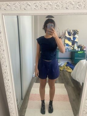 Madewell Navy Blue Sinched semi cropped Muscle Tee